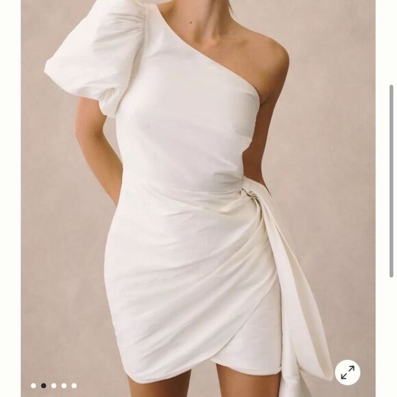 NWT Anthropologie Sachin & Babi Dova Puffed One-Shoulder Bow Wrap Mini Dress - Picture 5 of 16